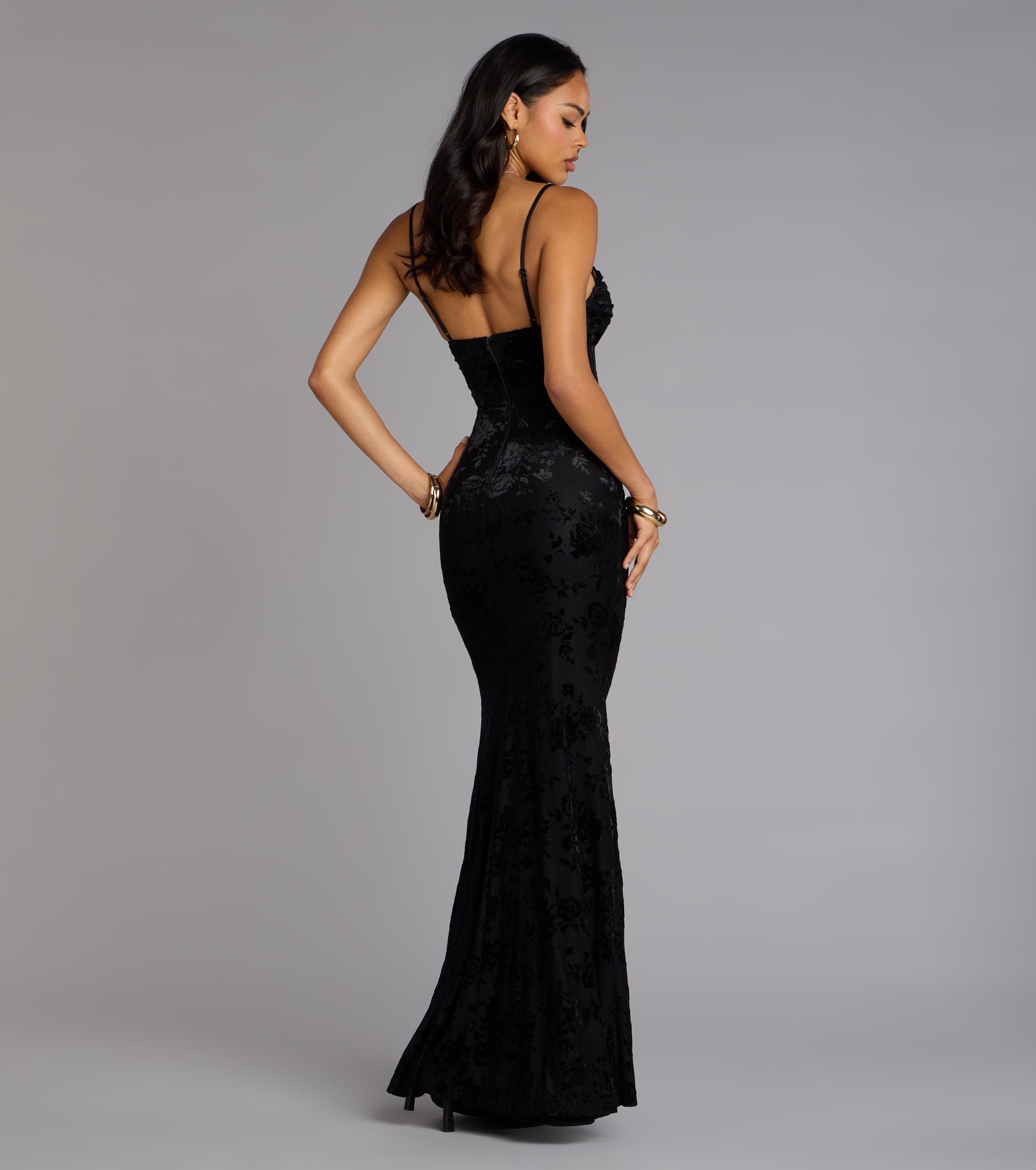 Alessandra Sleeveless Flocked Velvet Mermaid Dress - Image 2