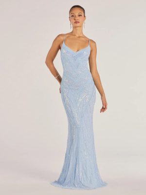 Liv Sleeveless Beaded Sequin Mermaid Dress