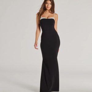 Irie Contrast Trim Long Crepe Mermaid Dress