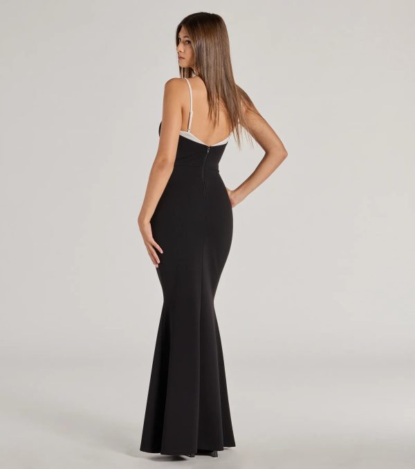 Irie Contrast Trim Long Crepe Mermaid Dress - Image 2