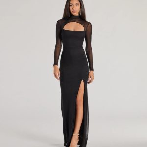 Linnea Sheer Mesh Mock Neck Cutout Mermaid Dress
