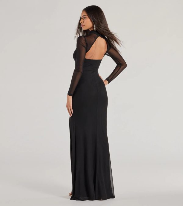 Linnea Sheer Mesh Mock Neck Cutout Mermaid Dress - Image 2
