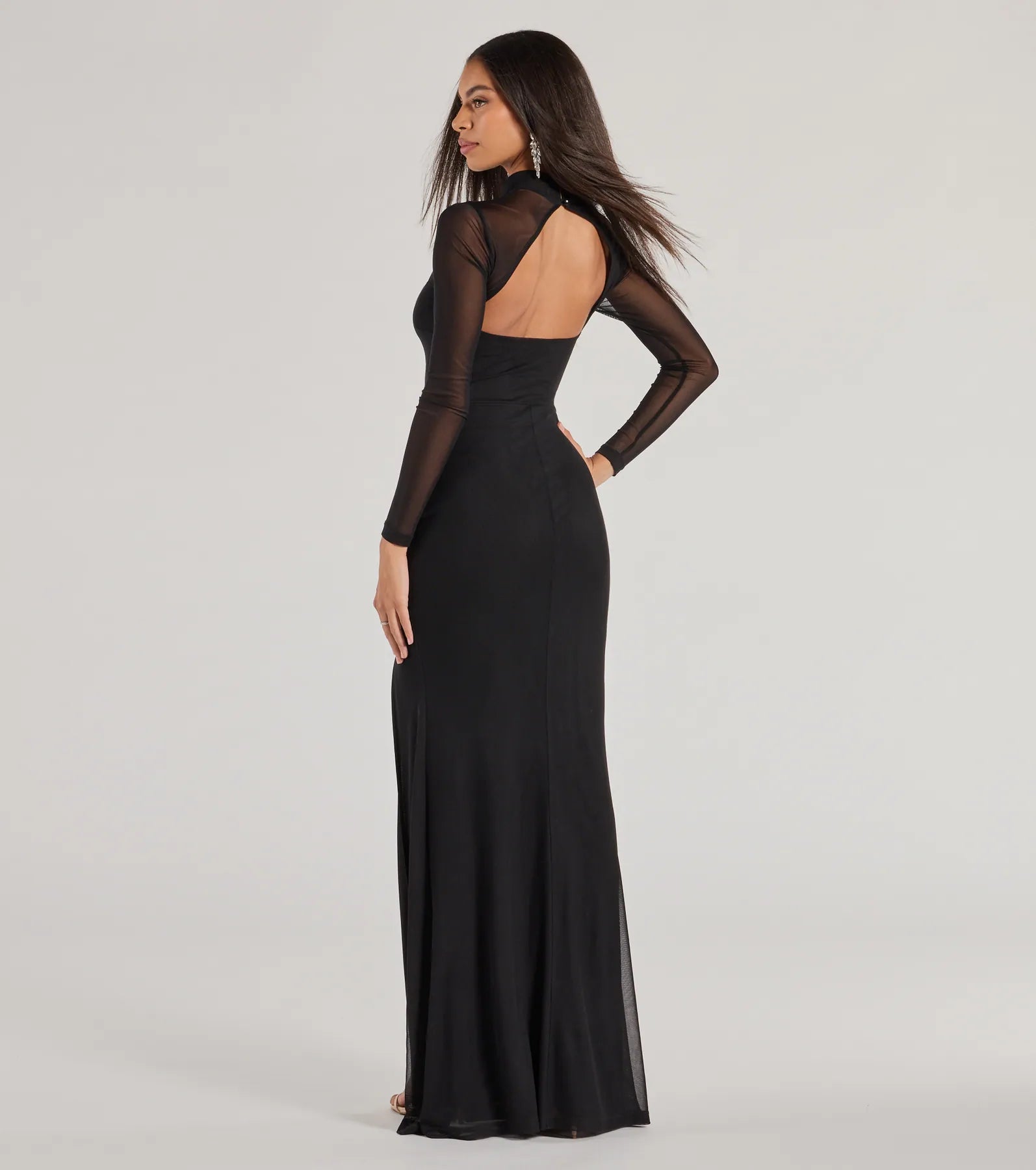Linnea Sheer Mesh Mock Neck Cutout Mermaid Dress - Image 2