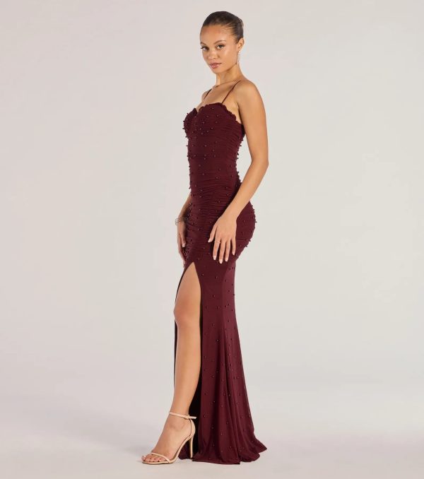 Milena Faux Pearl Mesh High Slit Mermaid Dress - Image 9