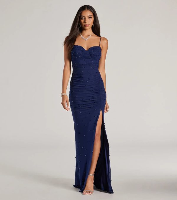 Milena Faux Pearl Mesh High Slit Mermaid Dress - Image 10
