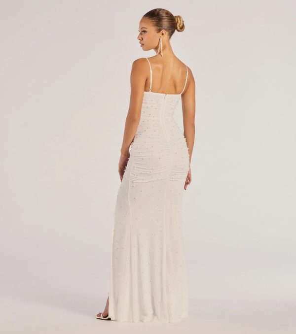 Milena Faux Pearl Mesh High Slit Mermaid Dress - Image 2