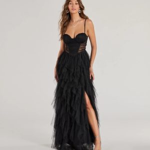 Aletta Long Sleeveless Ruffled A-Line Dress