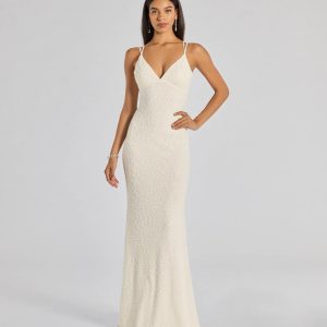 Danni Lace-Up Beaded Lace Column Dress