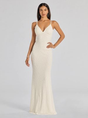 Danni Lace-Up Beaded Lace Column Dress