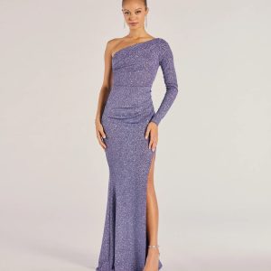 Arianne One-Shoulder Glitter Mermaid Dress