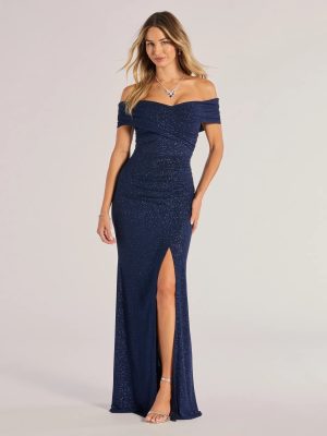 Giada Glitter Knit Off-the-Shoulder Column Dress