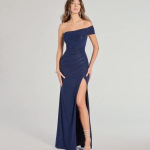 Malani Glitter Knit One-Shoulder Formal Dress