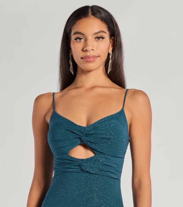 Della Glitter Knit Twist-Front Cutout Mermaid Dress - Image 3
