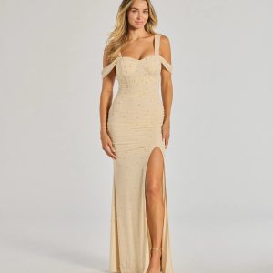 Fay Off The Shoulder Faux Pearl Mermaid Dress