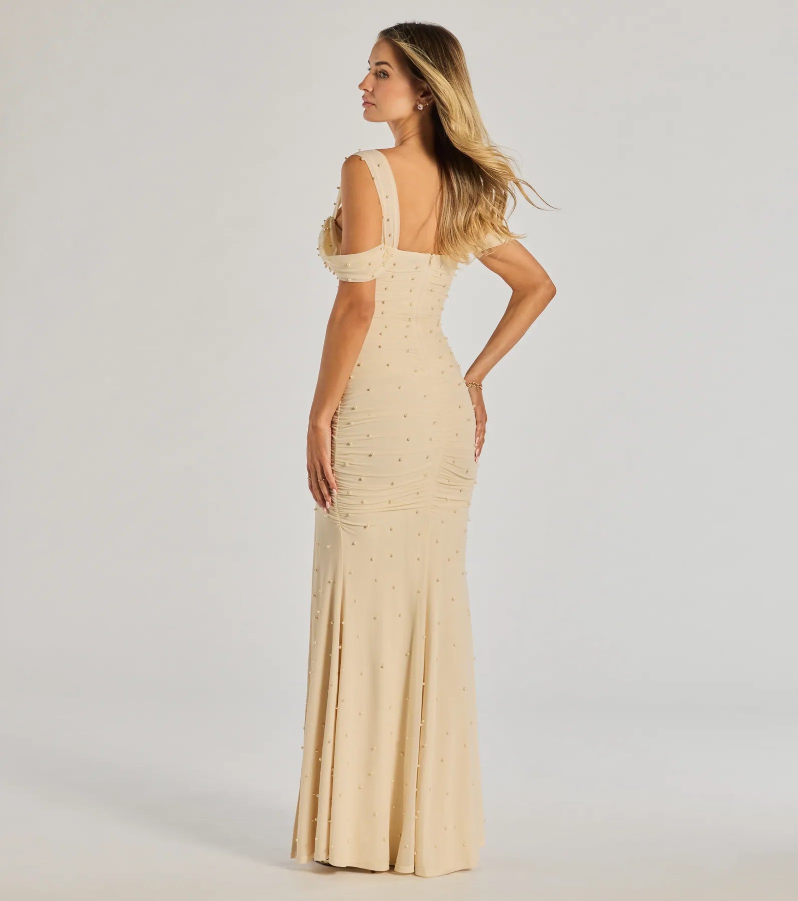 Fay Off The Shoulder Faux Pearl Mermaid Dress - Image 2
