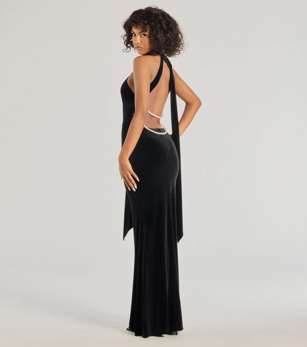 Dawn Open-Back Velvet Mermaid Dress With Sash - Image 2