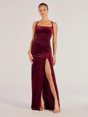 Christina Lace-Up Back Velvet Dress