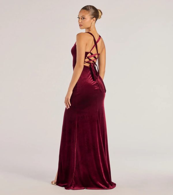 Christina Lace-Up Back Velvet Dress - Image 2