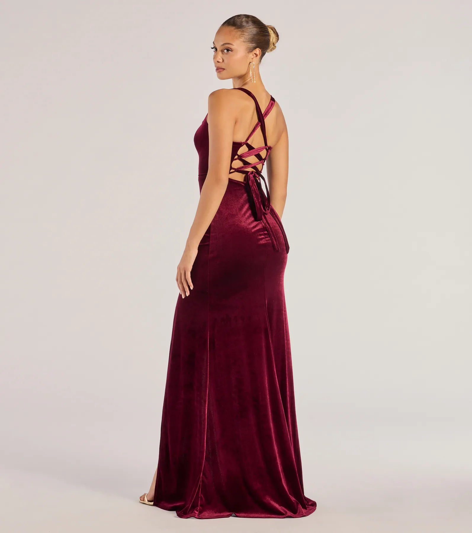 Christina Lace-Up Back Velvet Dress - Image 2