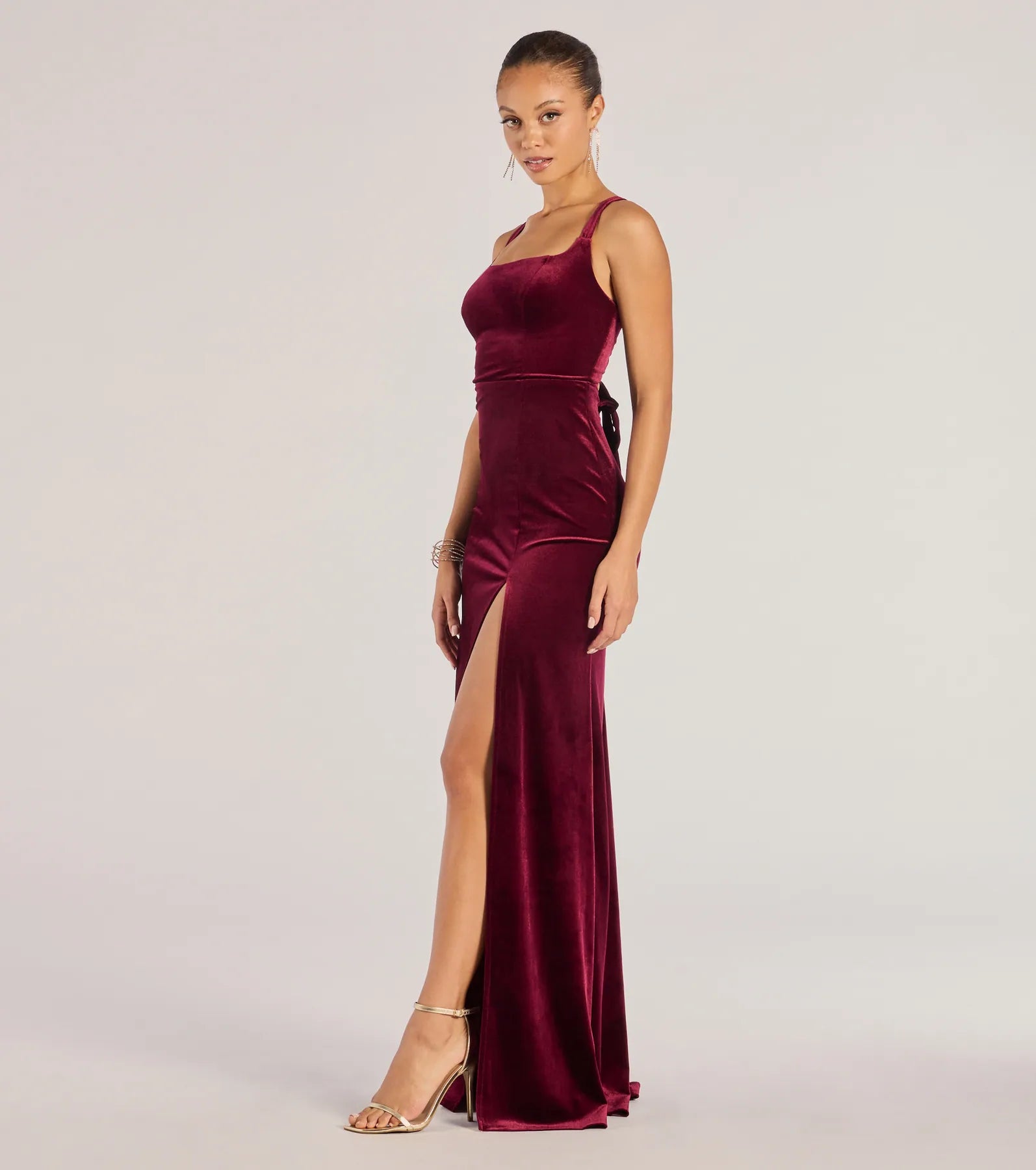 Christina Lace-Up Back Velvet Dress - Image 4