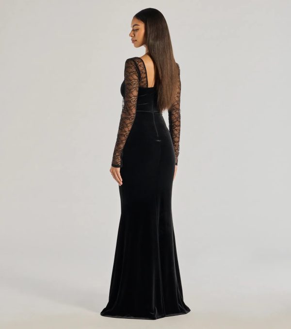 Jaya Long Sleeve Lace And Velvet Column Dress - Image 2