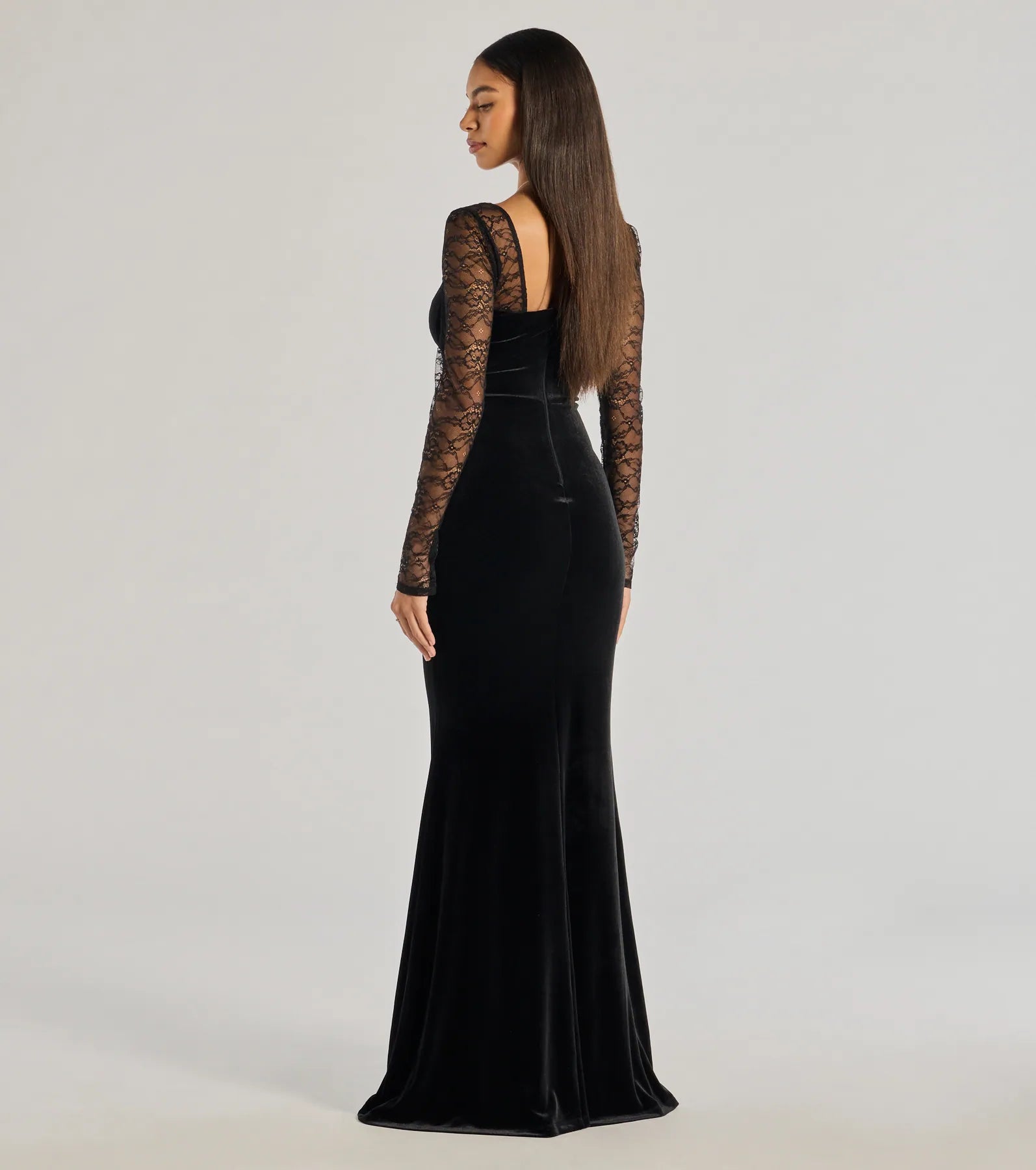 Jaya Long Sleeve Lace And Velvet Column Dress - Image 2