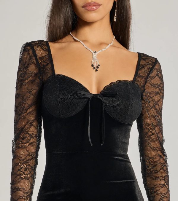 Jaya Long Sleeve Lace And Velvet Column Dress - Image 3