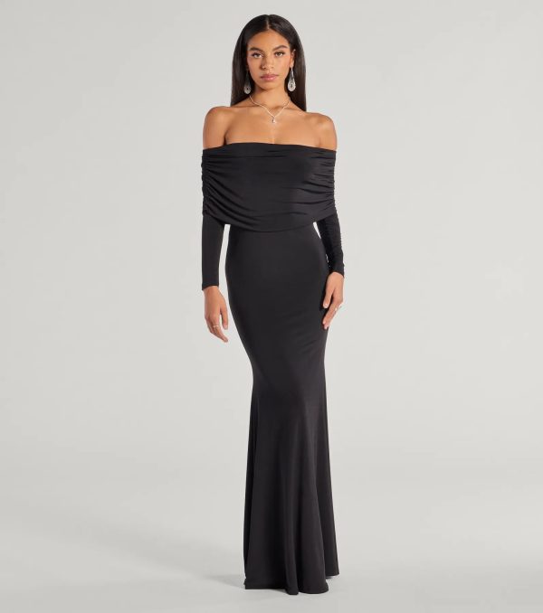 Carmen Off-The-Shoulder Long Sleeve Column Dress - Image 2