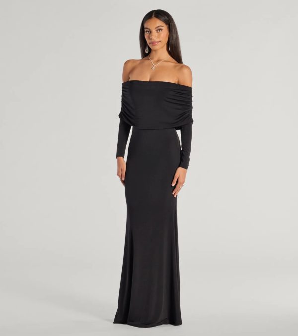 Carmen Off-The-Shoulder Long Sleeve Column Dress - Image 5