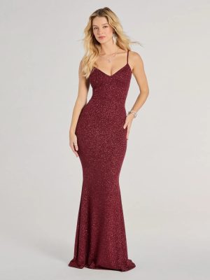Tricia V-Neck Open Back Mermaid Glitter Formal Dress
