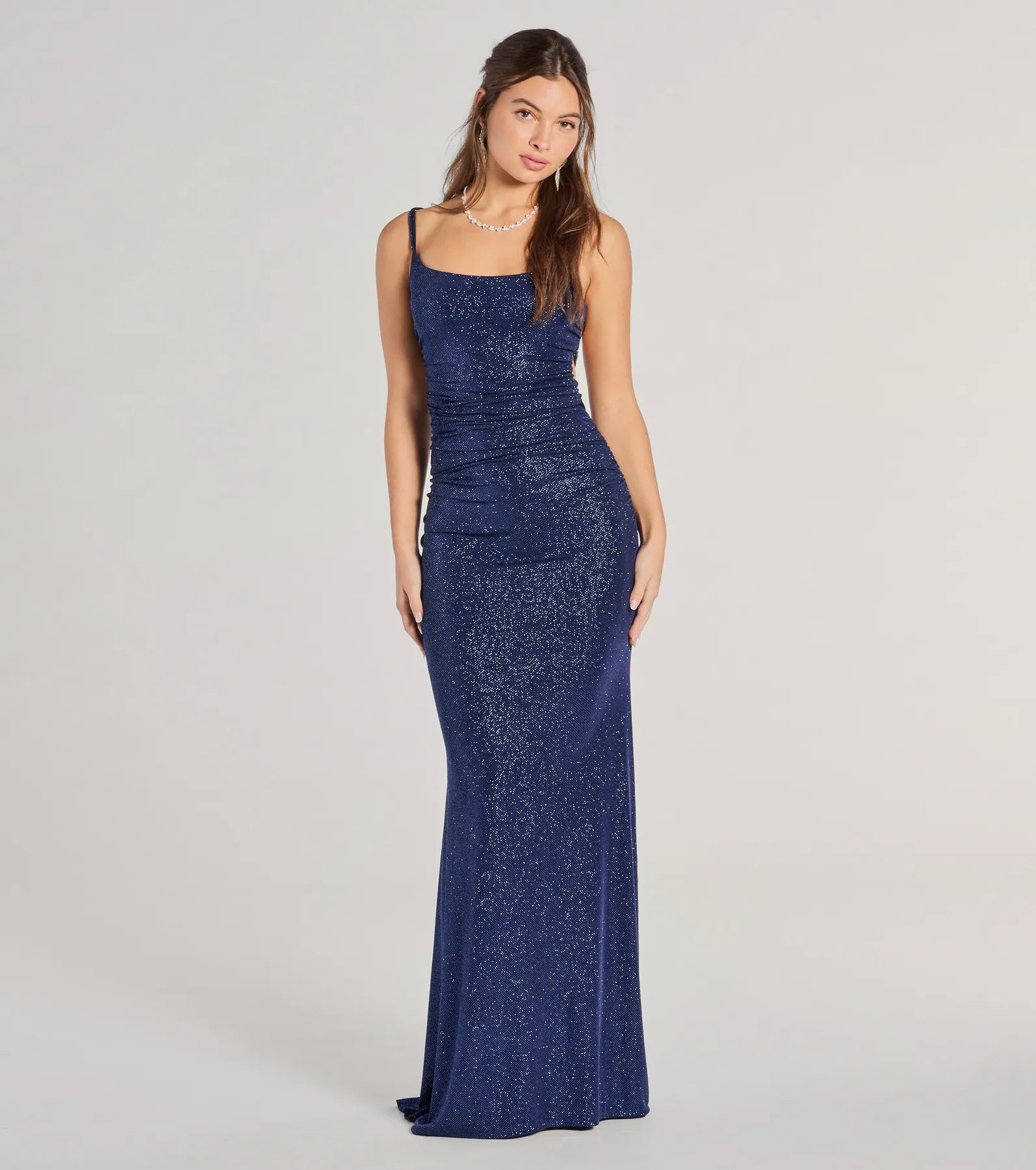 Rylie Formal Glitter Lace-Up Column Dress - Image 14