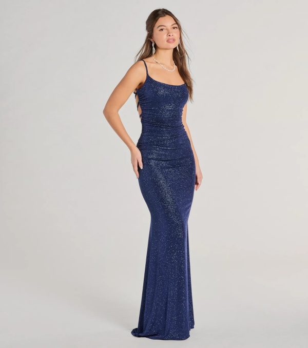 Rylie Formal Glitter Lace-Up Column Dress - Image 17