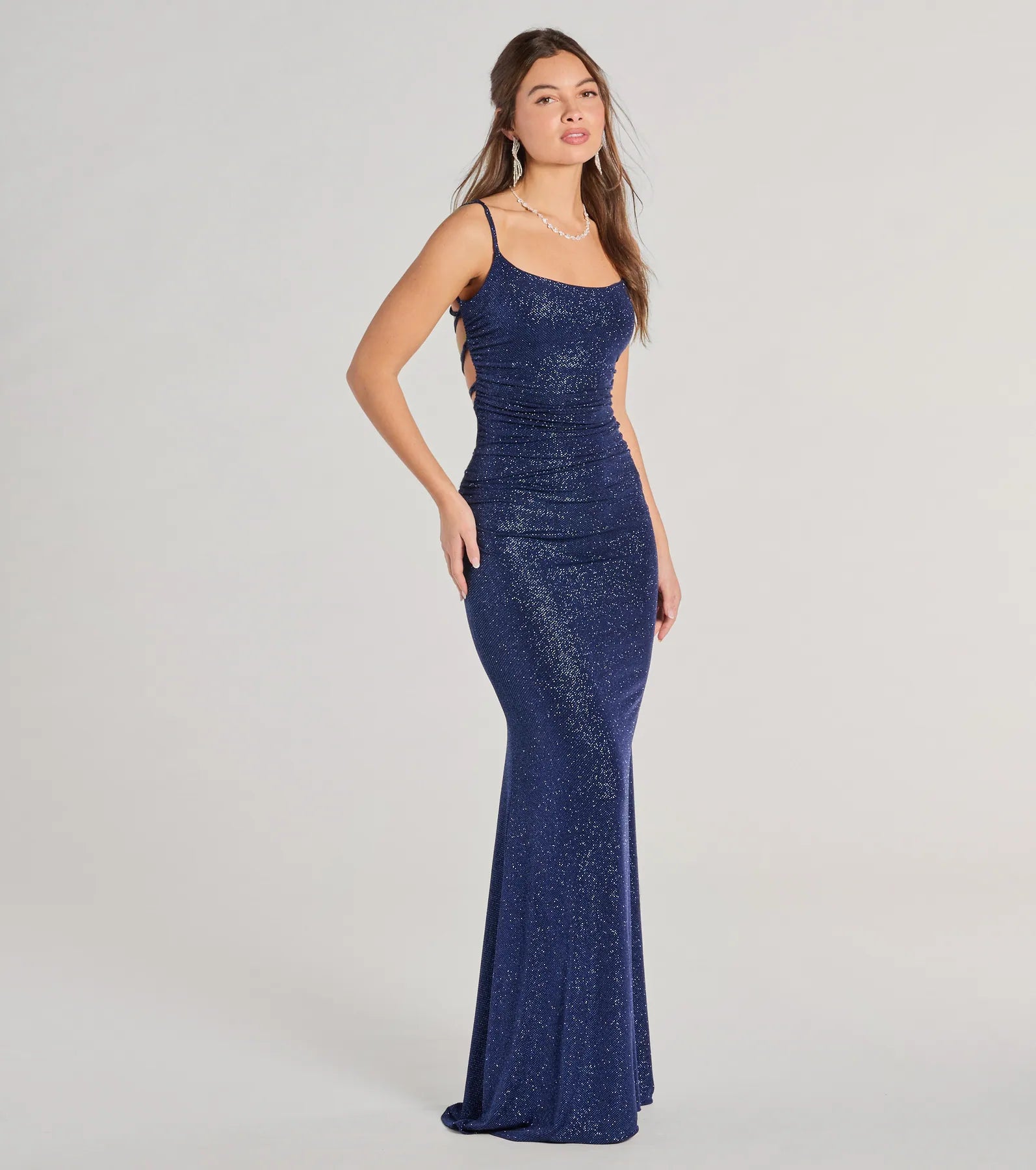 Rylie Formal Glitter Lace-Up Column Dress - Image 17