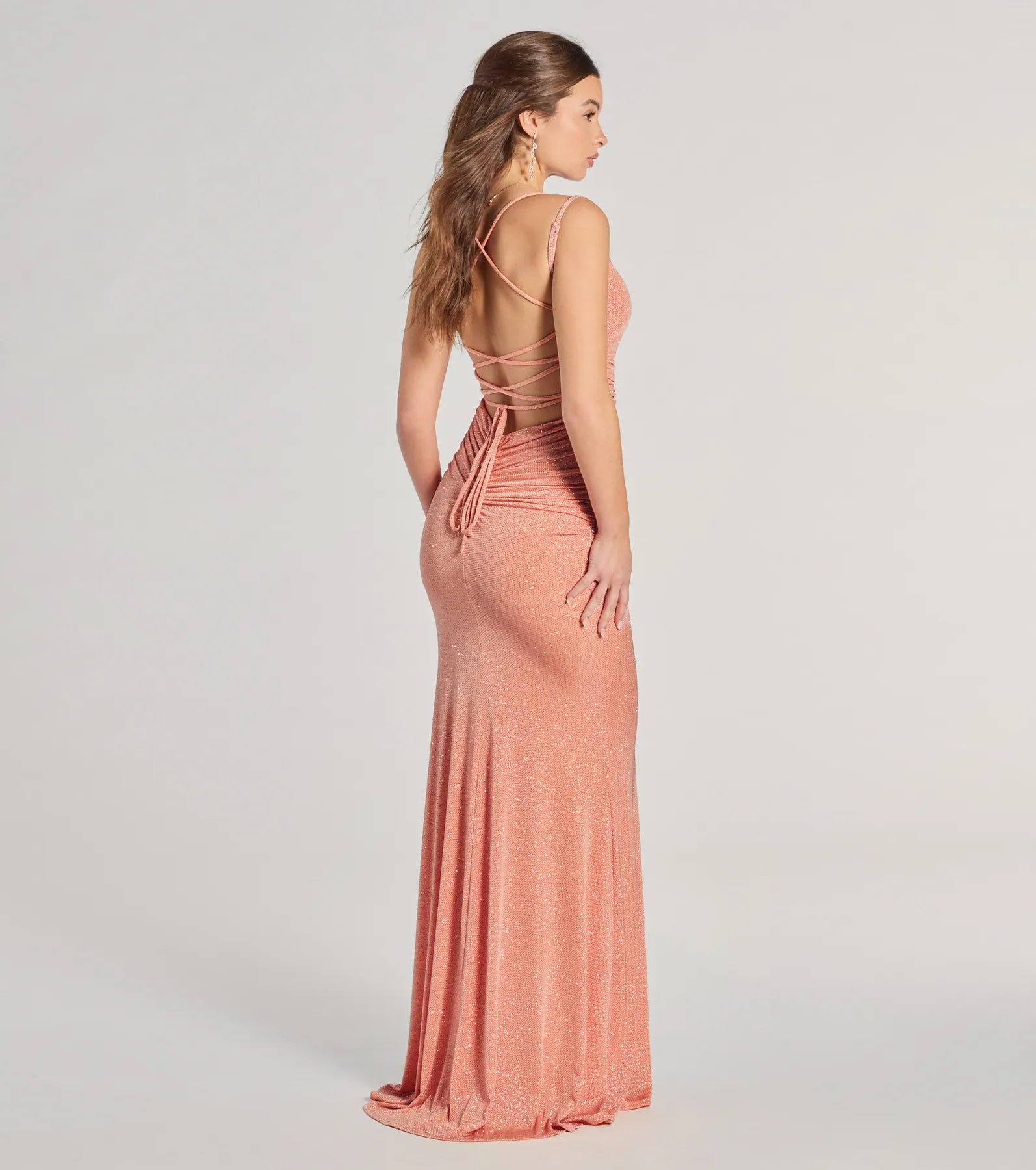 Rylie Formal Glitter Lace-Up Column Dress - Image 19