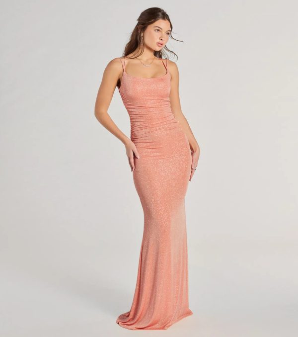 Rylie Formal Glitter Lace-Up Column Dress - Image 21