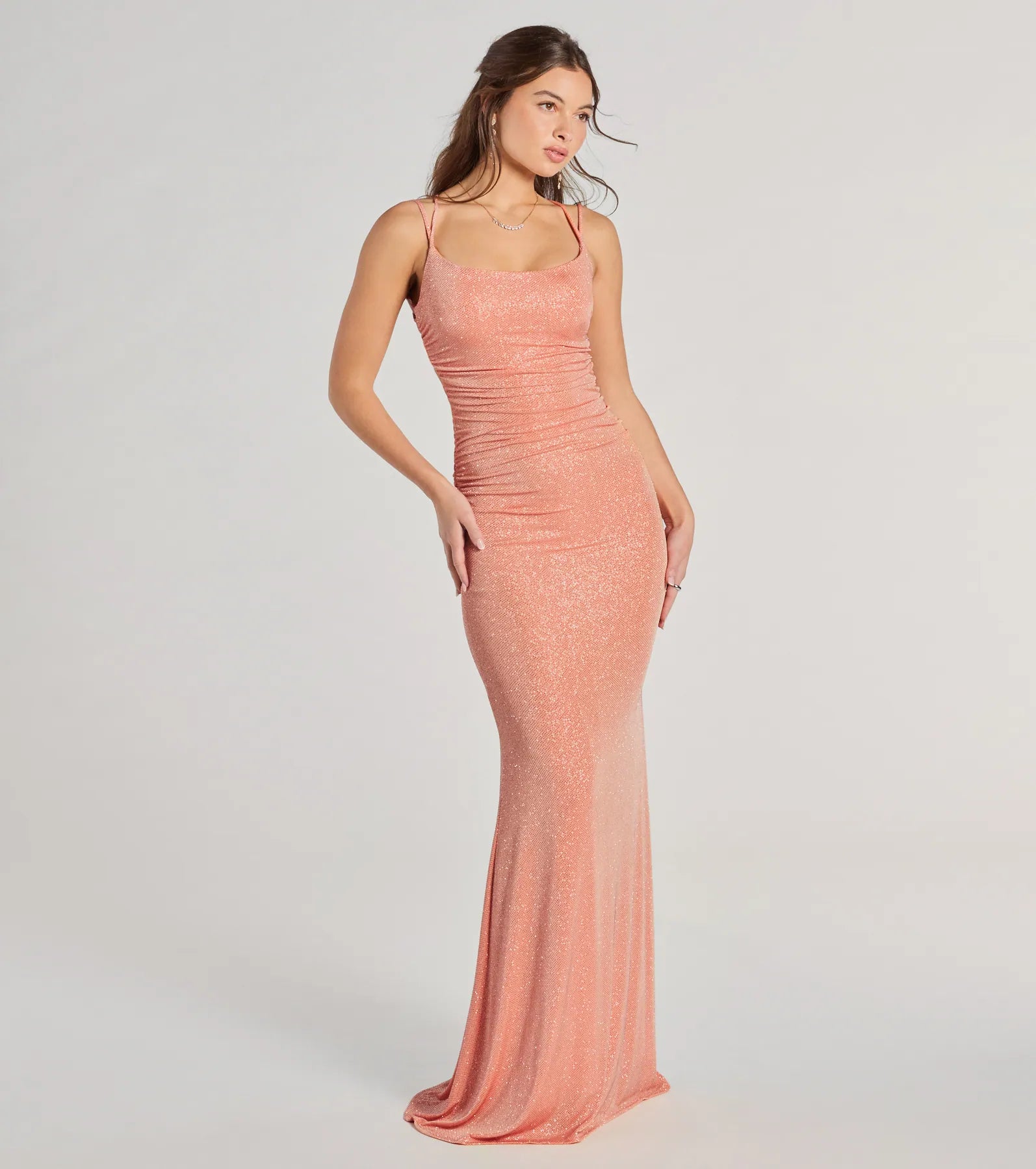 Rylie Formal Glitter Lace-Up Column Dress - Image 21