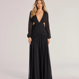 Adley Long Sleeve Cutout Mesh Formal Dress