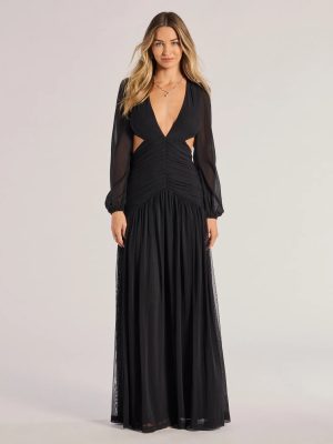 Adley Long Sleeve Cutout Mesh Formal Dress