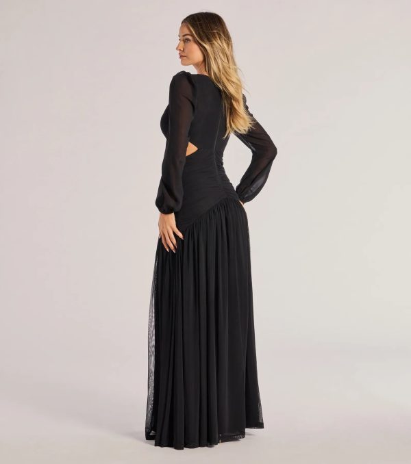 Adley Long Sleeve Cutout Mesh Formal Dress - Image 2