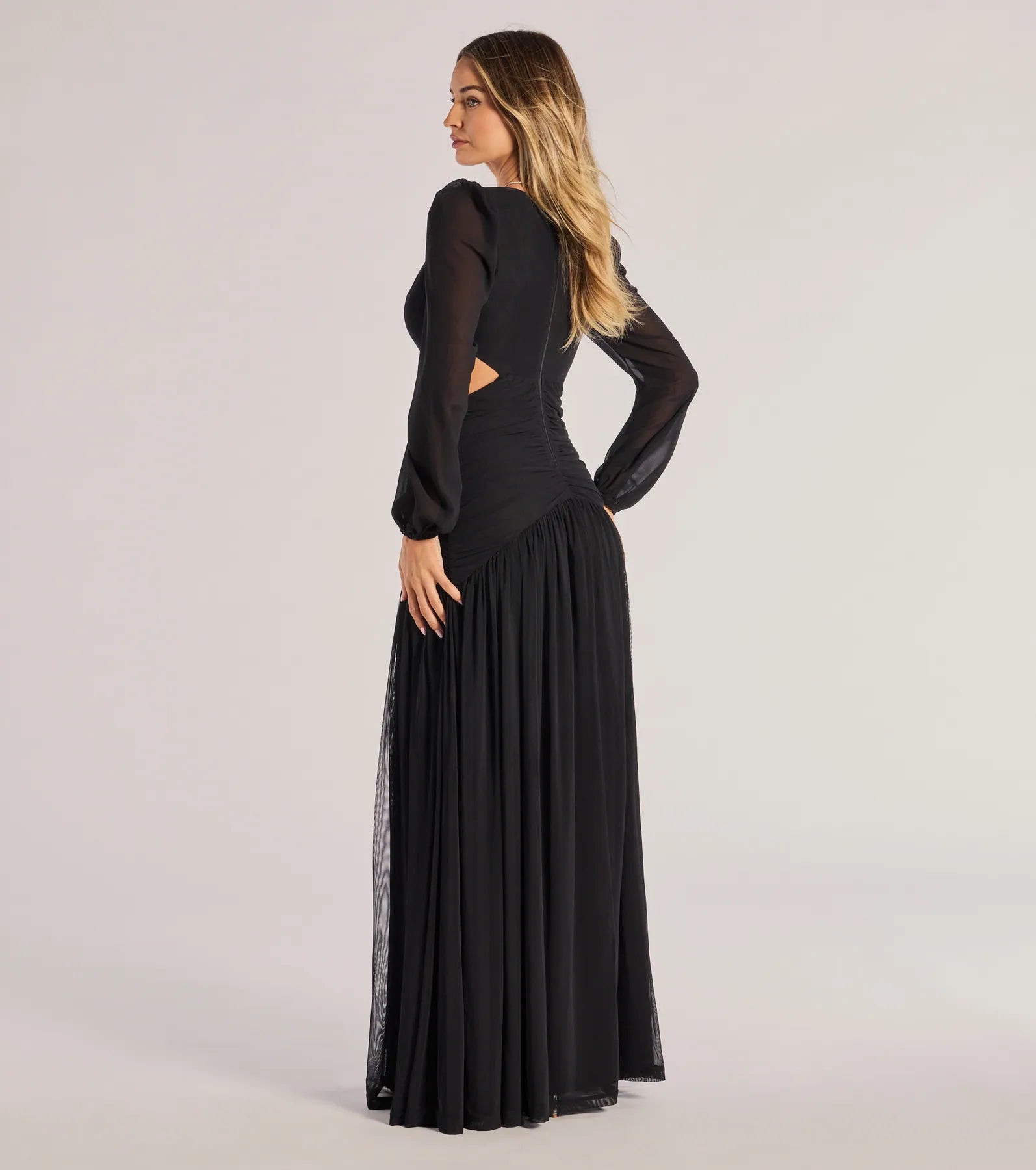 Adley Long Sleeve Cutout Mesh Formal Dress - Image 2