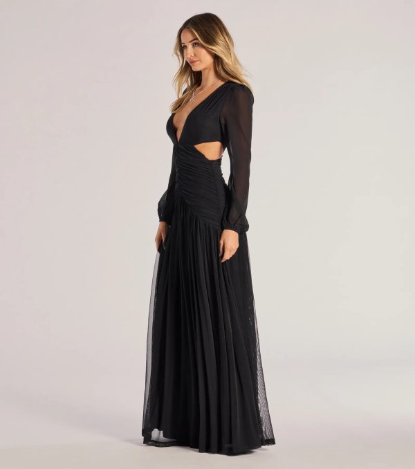 Adley Long Sleeve Cutout Mesh Formal Dress - Image 4