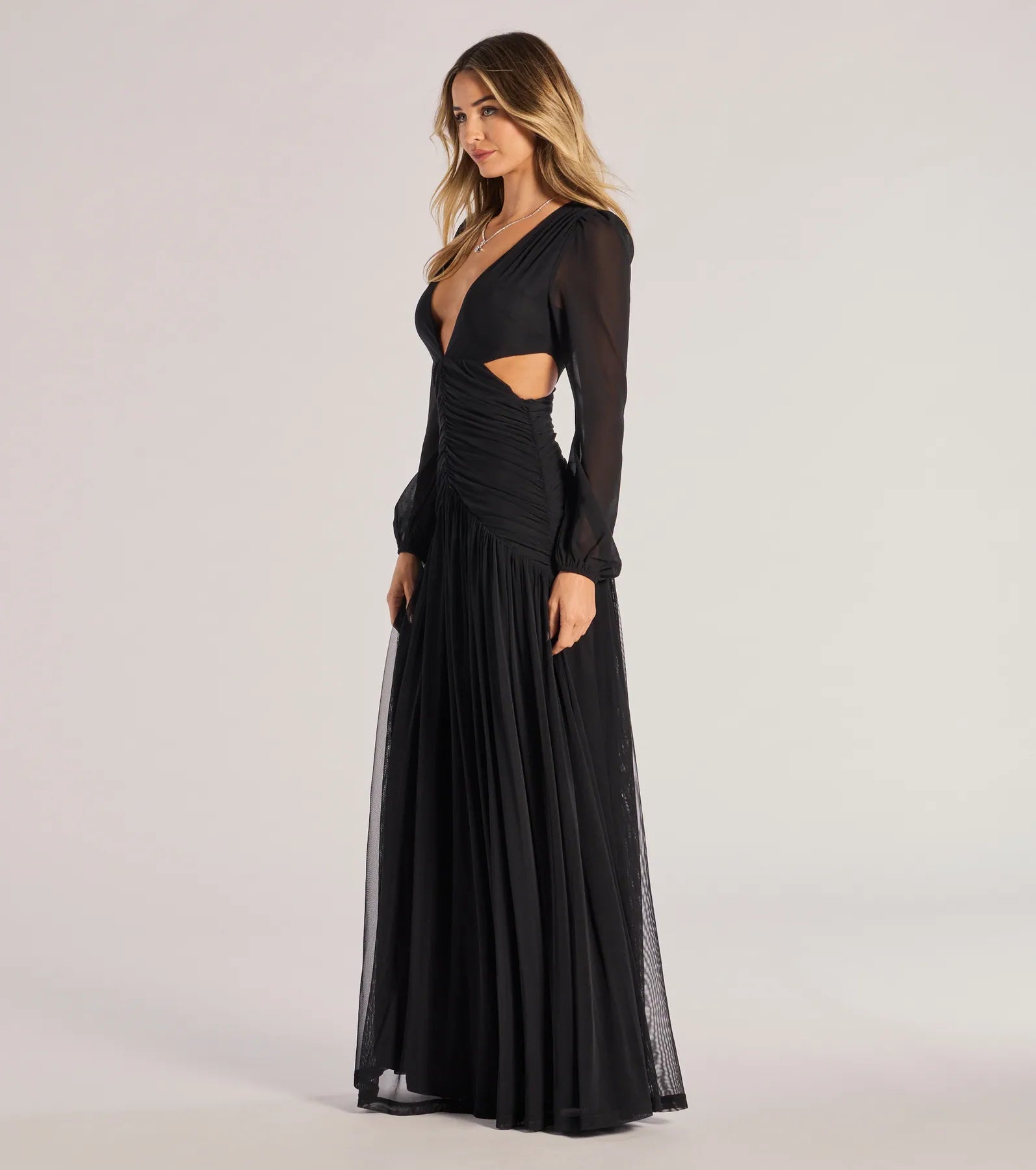 Adley Long Sleeve Cutout Mesh Formal Dress - Image 4