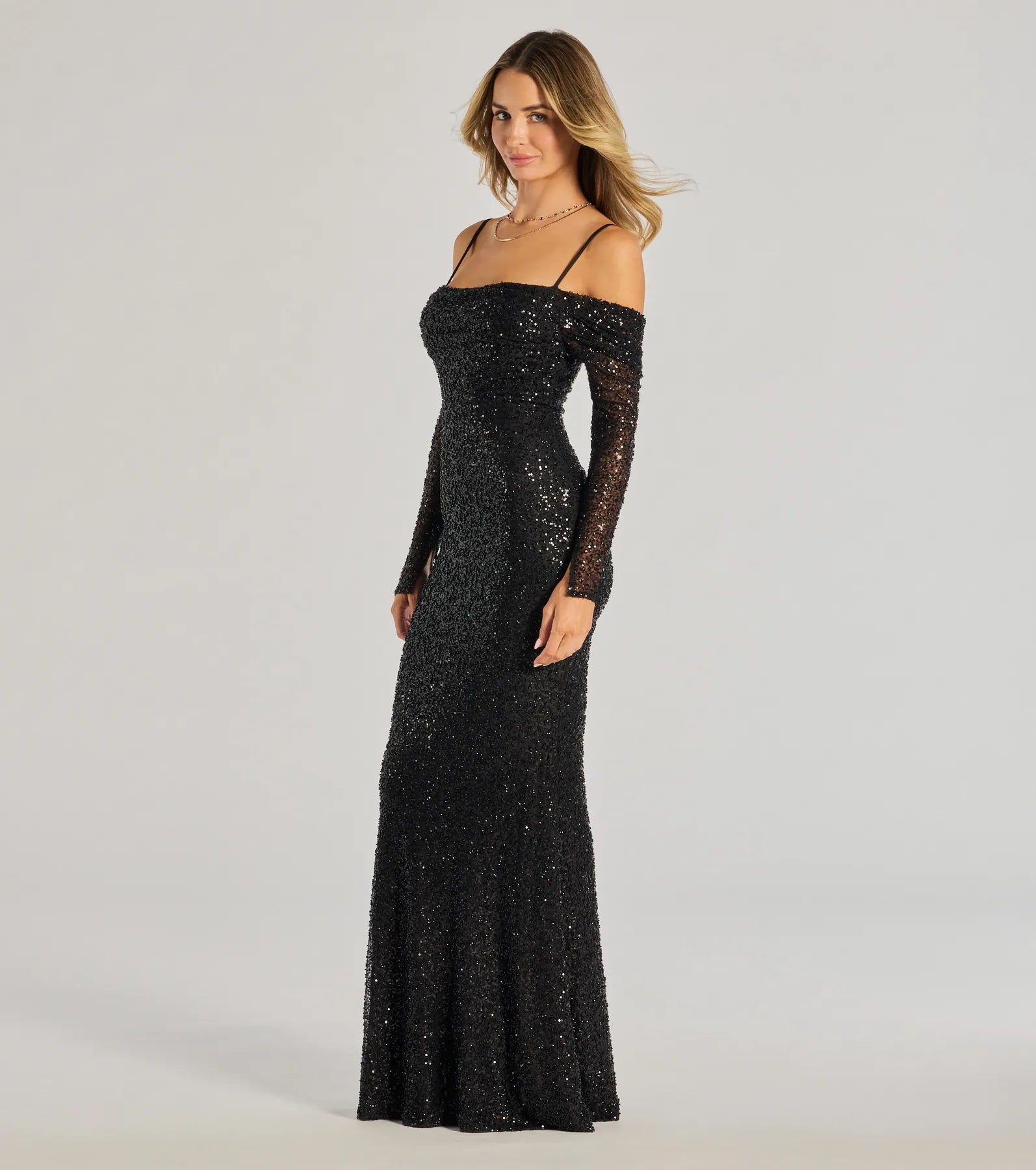 Parker Off-The-Shoulder Beaded Sequin Column Dress - Image 4