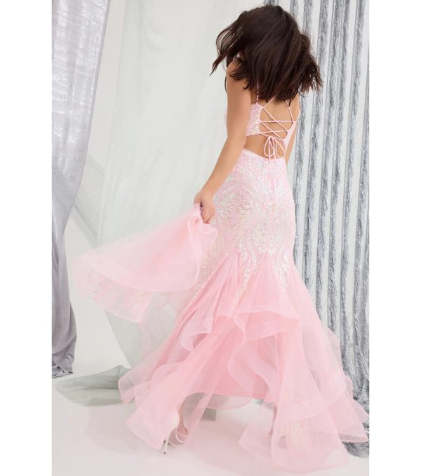 Sylvia Lace-Up Mermaid Tulle Ruffle Sequin Dress - Image 2