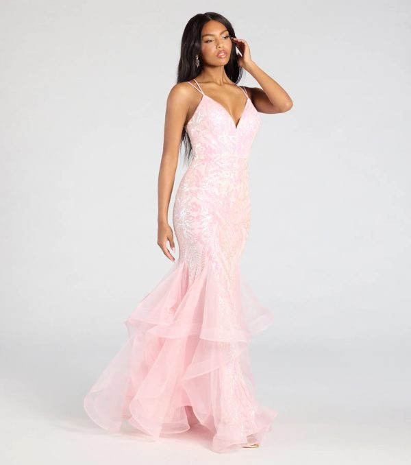 Sylvia Lace-Up Mermaid Tulle Ruffle Sequin Dress - Image 5