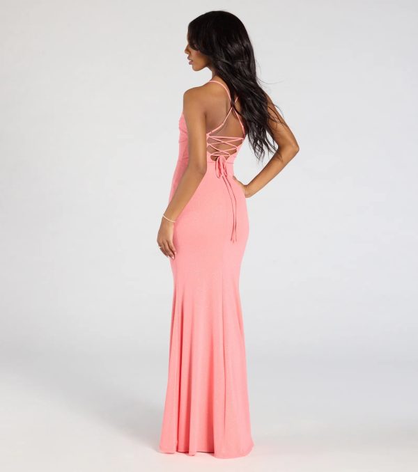 Molly Lace-Up Mermaid Glitter Formal Dress - Image 2