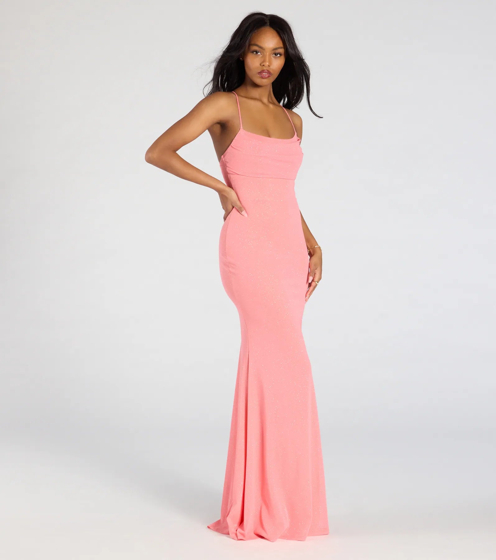 Molly Lace-Up Mermaid Glitter Formal Dress - Image 4