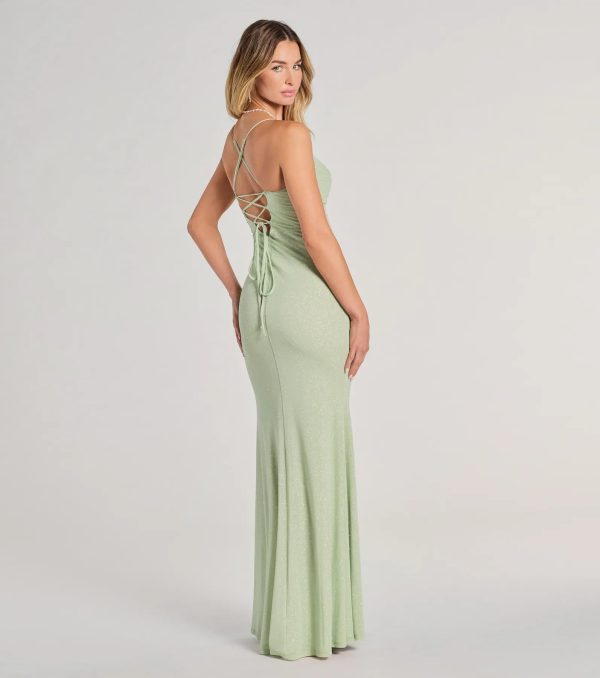 Molly Lace-Up Mermaid Glitter Formal Dress - Image 6