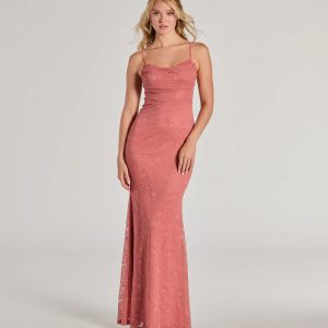 Lylah Lace Cowl Neck Mermaid Dress