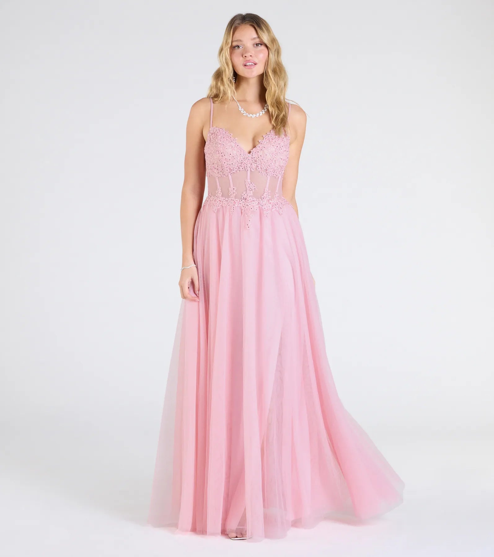 Fatima V-Neck Embroidered A-Line Tulle Dress - Image 9